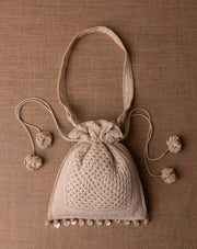 Starlight drawstring crochet potli, handmade eco-friendly bag by The Mango House Trust